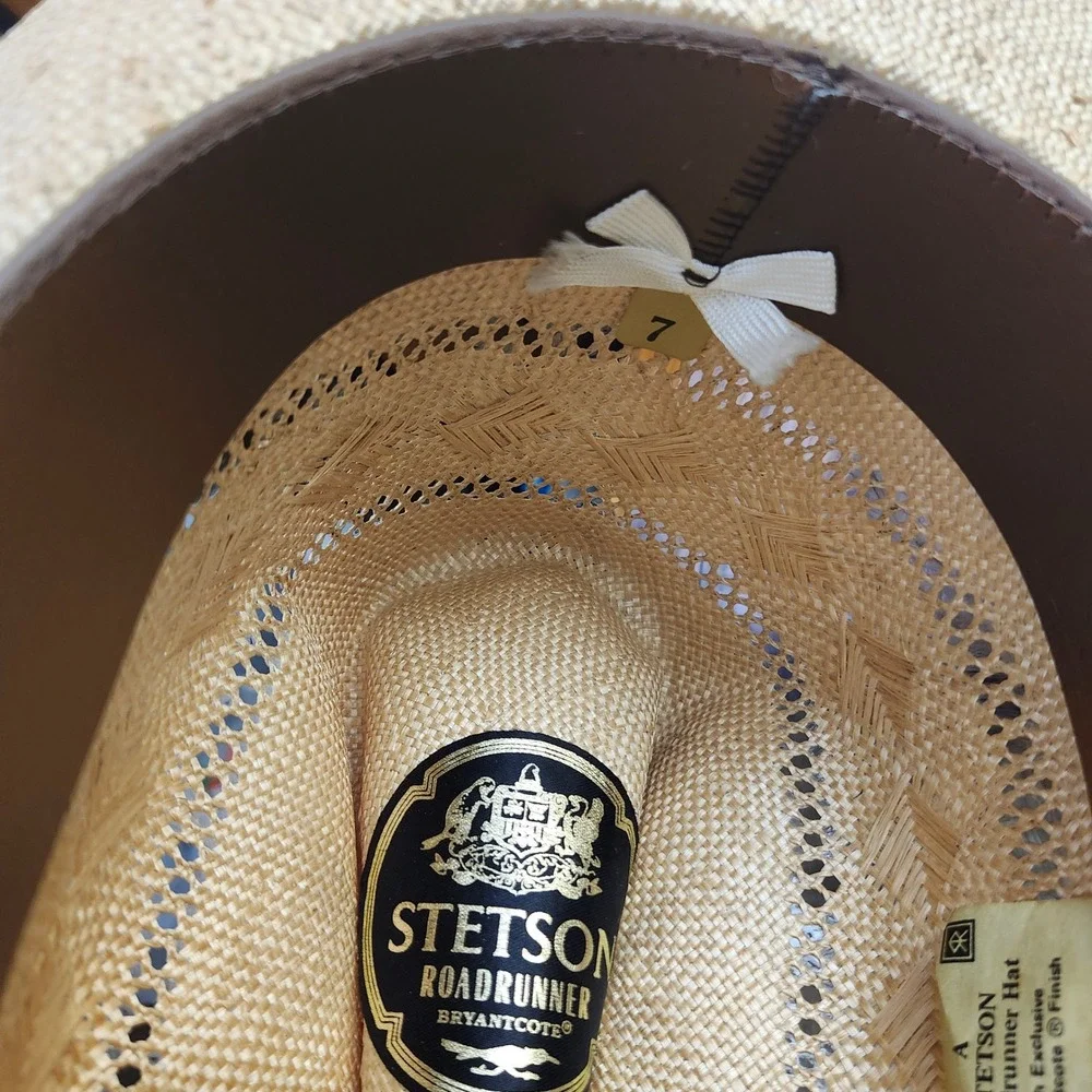 Stetson Roadrunner Vintage Straw Cowboy Hat Feather Band Bryantcote Finish Sz7